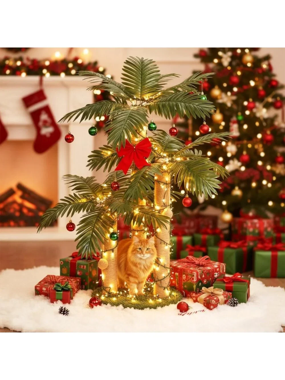31.5-Inch Cat Scratching Post Tree with 3 Poles & 2 Dangling Balls for Indoor